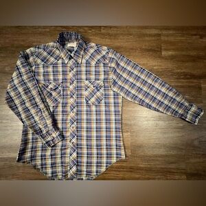Wrangler Purple Pearl Snap Button Up Western Shirt Plaid Vintage 1960's USA‎ A4